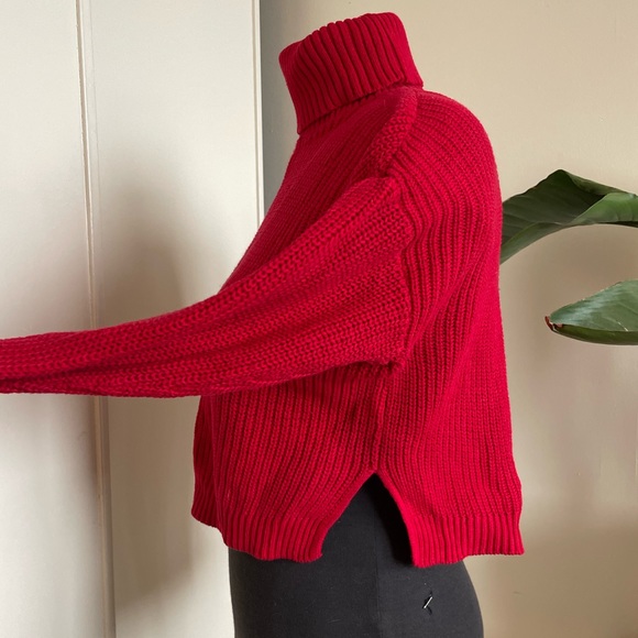 Forever 21 red turtleneck sweater cropped small cotton blend - Picture 3 of 4